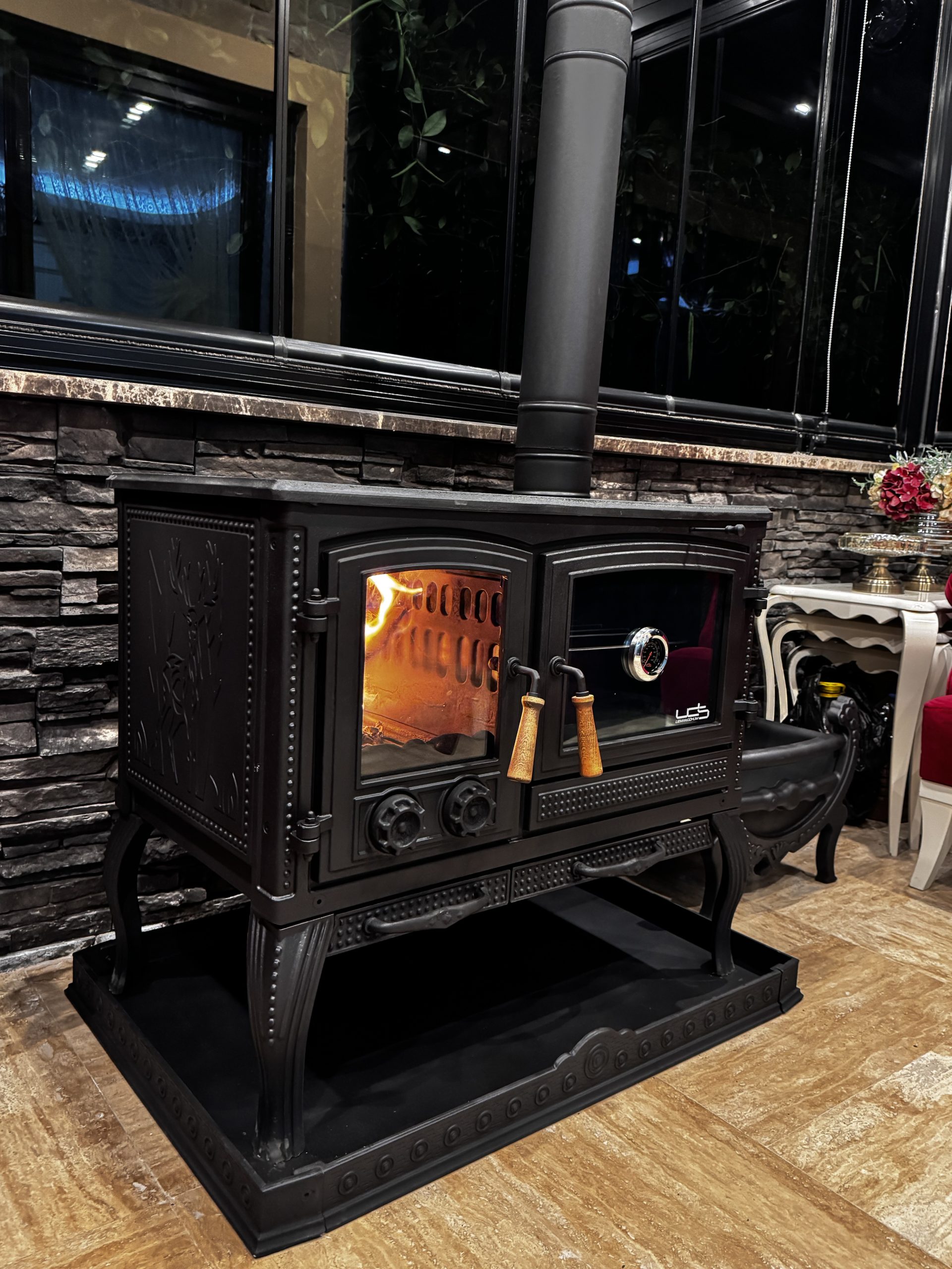UDS-003 CEYLAN YATAY ÇİFT KUZİNELİ DÖKÜM SOBA - Görsel 3